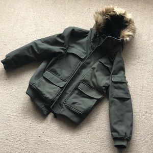 H&M Fur Hooded Utility Parka - Sz. M Olive Green